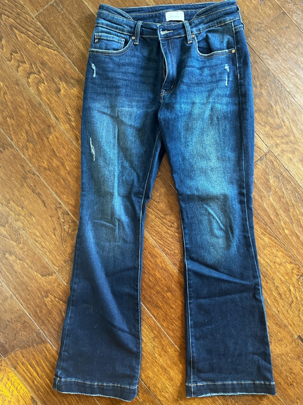 KanCan Women's Akita High Rise Wide Hem Dark Blue Bootcut Jeans